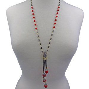 Multi-Red Druzy Drop Pendant Necklace